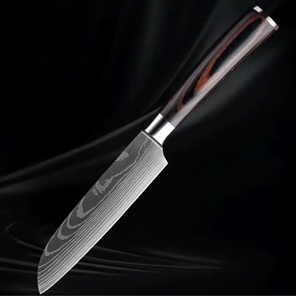 Cuchillo santoku de 4" con mango de simil madera