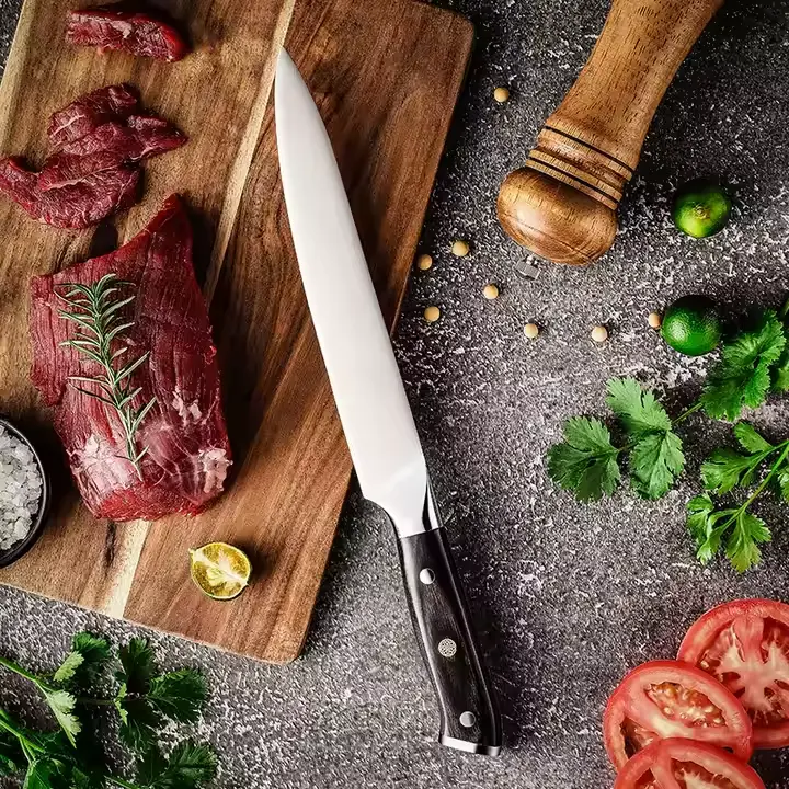 Cuchillo rebanador de 8" con mango de simil madera