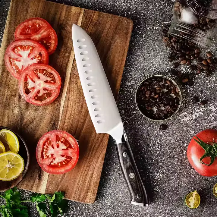 Cuchillo Santoku de 7" con mango de simil madera