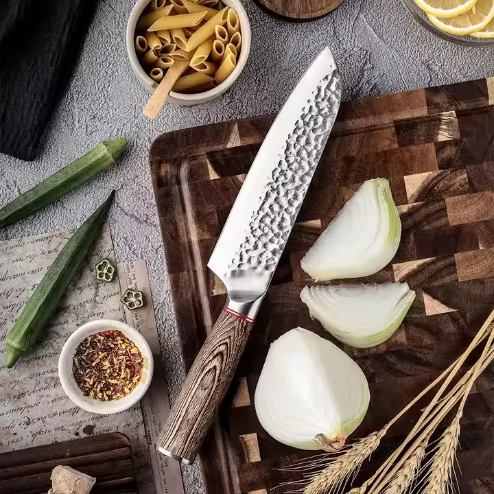 Cuchillo Santoku de 7" con mango de simil madera
