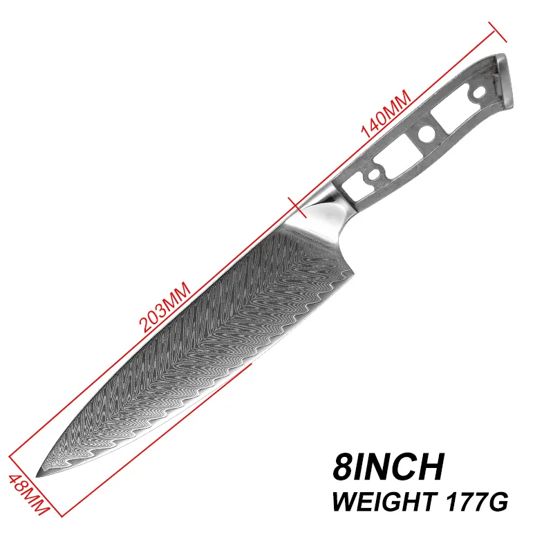 Hoja de cuchillo de acero damasco de chef de 8"