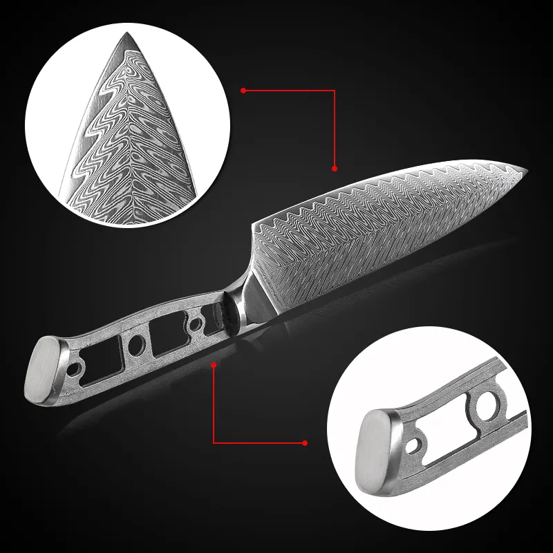 Hoja de cuchillo de acero damasco Santoku de 7" 