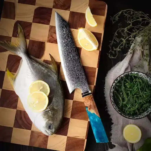 [COPP-307] Cuchillo Kiritsuke de 8" con mango con resina azul